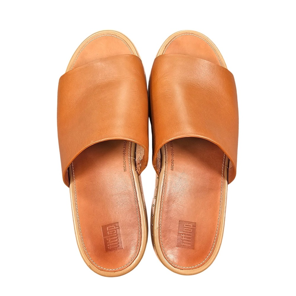 FitFlop Eloise Leather Espadrille Platform Slide Sandals Tan Brown Womens Size 9 - Picture 4 of 8